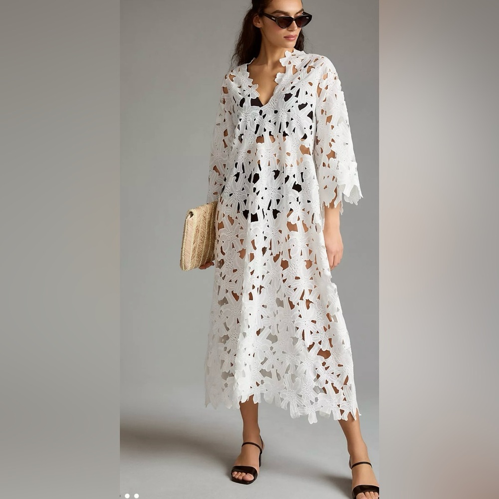 Anthropologie like Floral Eyelet Caftan in white one size.